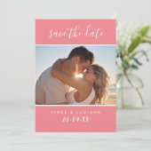 Save The Date Mariage photo moderne écriture corail (Debout devant)