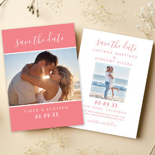 Save The Date Mariage photo moderne écriture corail