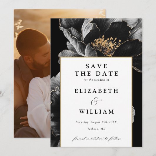 Save The Date Mariage photo moderne élégant à la florale (Devant / Derrière)