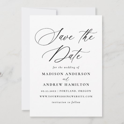 Save The Date Mariage photo moderne Elegant Black Calligraphy (Devant)