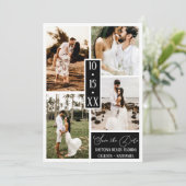 Save The Date Mariage photo moderne Elegant Blanc Noir Quatre (Debout devant)