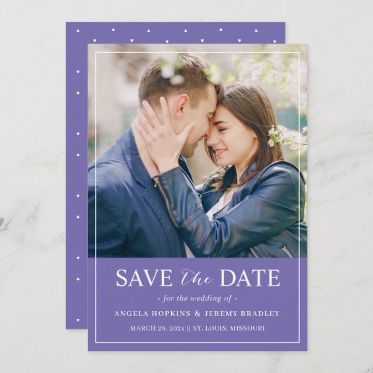 Save The Date Mariage photo moderne élégant chic Lavender bleu (Devant / Derrière)