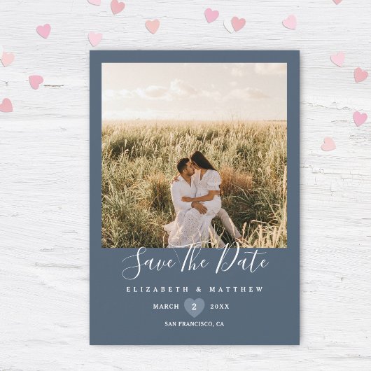 Save The Date Mariage photo moderne élégant Dusty Blue Couple
