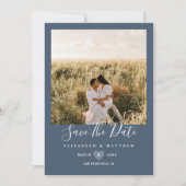 Save The Date Mariage photo moderne élégant Dusty Blue Couple (Devant)
