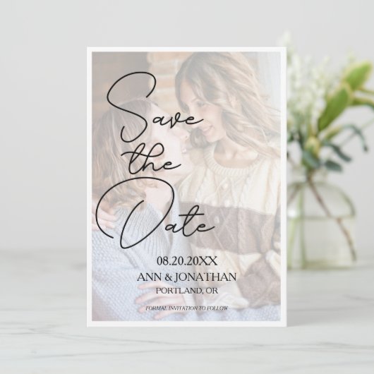 Save The Date Mariage photo moderne Elegant Faux Vellum (Debout devant)