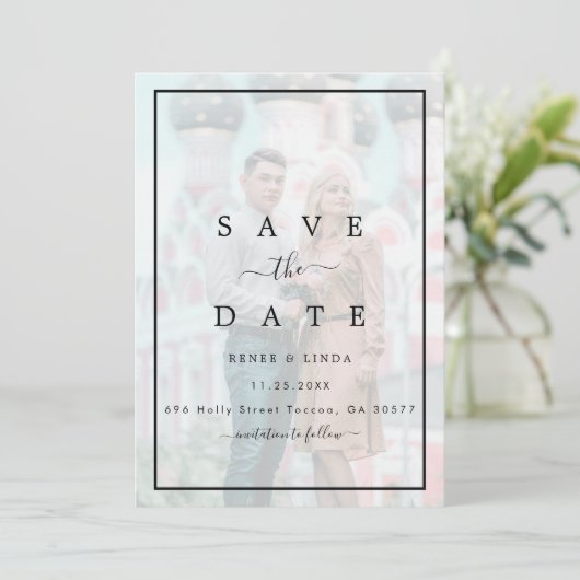 Save The Date Mariage photo moderne élégant Faux Vellum Effet (Debout devant)