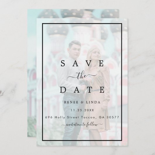 Save The Date Mariage photo moderne élégant Faux Vellum Effet (Devant / Derrière)