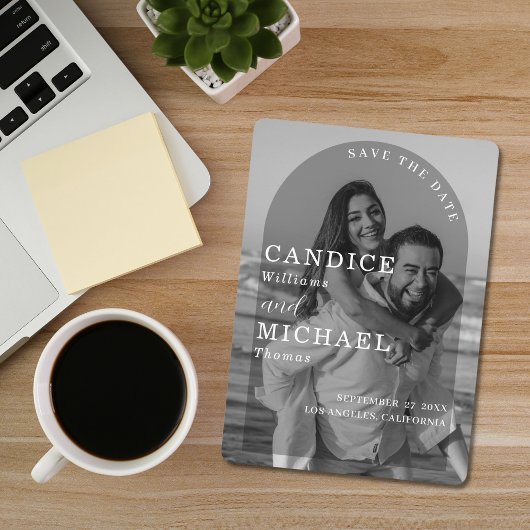 Save The Date Mariage photo moderne élégant noir et blanc Arc