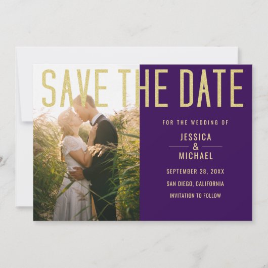 Save The Date Mariage photo moderne Elegant Simple Purple (Devant)