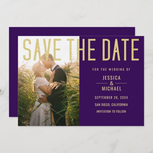 Save The Date Mariage photo moderne Elegant Simple Purple (Devant / Derrière)