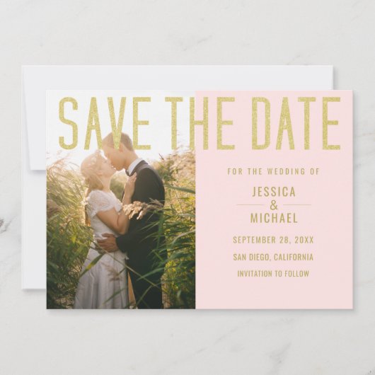 Save The Date Mariage photo moderne élégant simple rose pâle (Devant)