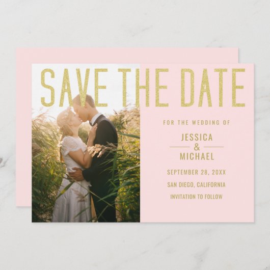 Save The Date Mariage photo moderne élégant simple rose pâle (Devant / Derrière)