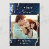 Save The Date Mariage PHOTO moderne en marbre bleu or (Devant)