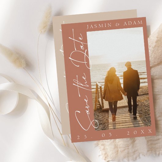 Save The Date Mariage photo moderne en terre cuite Script