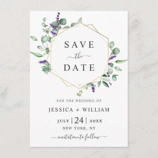 Save The Date Mariage PHOTO moderne Eucalyptus Lavender Foliing (Devant)