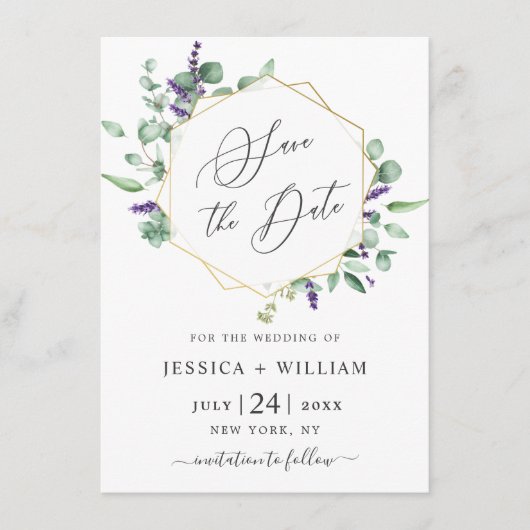 Save The Date Mariage PHOTO moderne Eucalyptus Lavender Foliing (Devant)