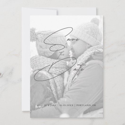 Save The Date Mariage photo moderne Faux Vellum noir et blanc (Devant)