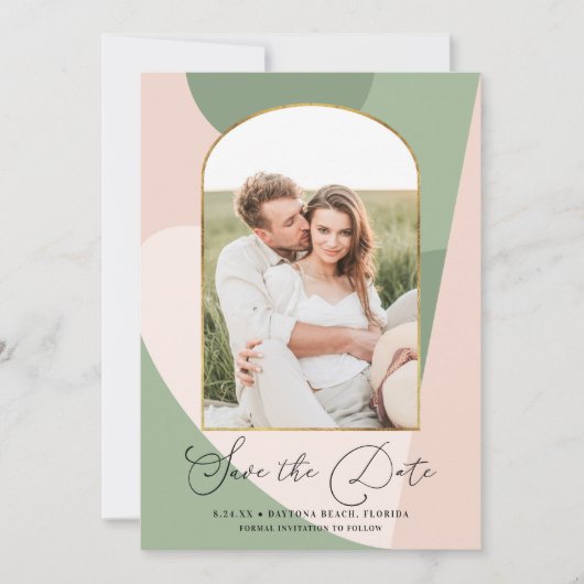 Save The Date Mariage photo moderne Geo Sage vert Dusty rose (Devant)