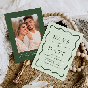 Save The Date Mariage photo moderne Green Wavy Frame
