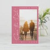 Save The Date Mariage photo moderne Magenta Pink Script (Debout devant)