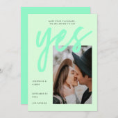 Save The Date Mariage photo moderne Neon Mint Green Big Script (Devant / Derrière)