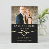 Save The Date Mariage photo moderne noir et or (Debout devant)