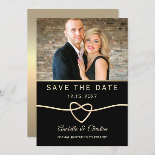 Save The Date Mariage photo moderne noir et or (Devant / Derrière)