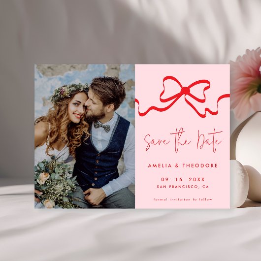 Save The Date Mariage photo moderne Pink Red Bow
