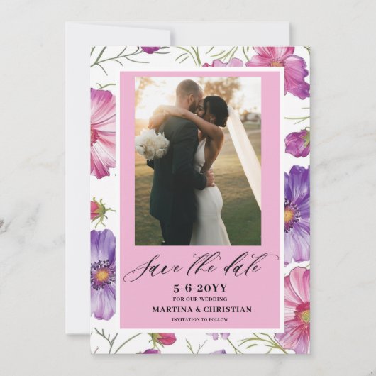 Save The Date Mariage photo moderne Purple Rose Blossom (Devant)