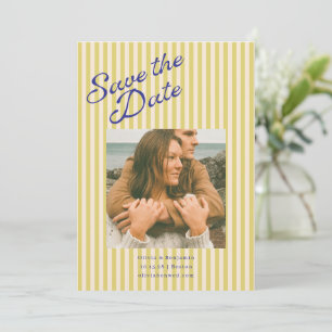 Save The Date Mariage Photo Moderne Rayé Chartreuse Côté Mer