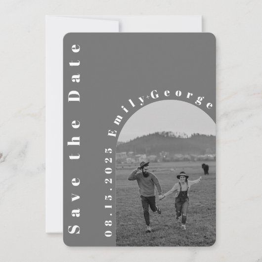 Save The Date Mariage photo moderne Romantique Arc Noir et Blanc (Devant)
