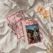 Save The Date Mariage photo moderne rose rouge brillant Gras rét