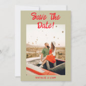 Save The Date Mariage photo moderne rouge main dessinée Retro Qu (Devant)