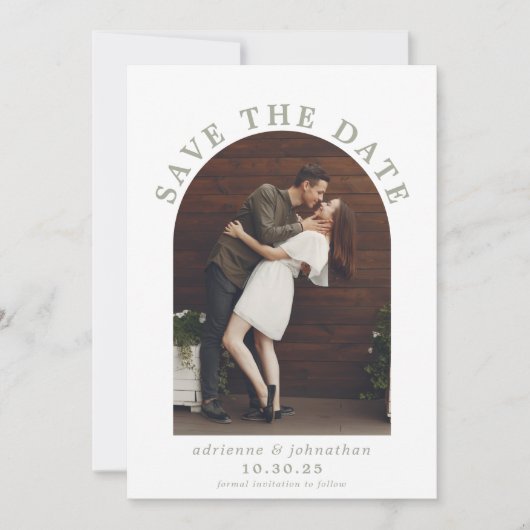 Save The Date Mariage photo moderne Sage Green Boho Arch (Devant)