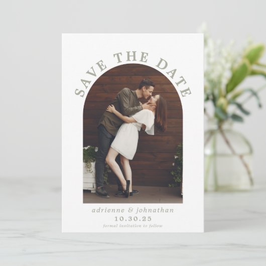 Save The Date Mariage photo moderne Sage Green Boho Arch (Debout devant)
