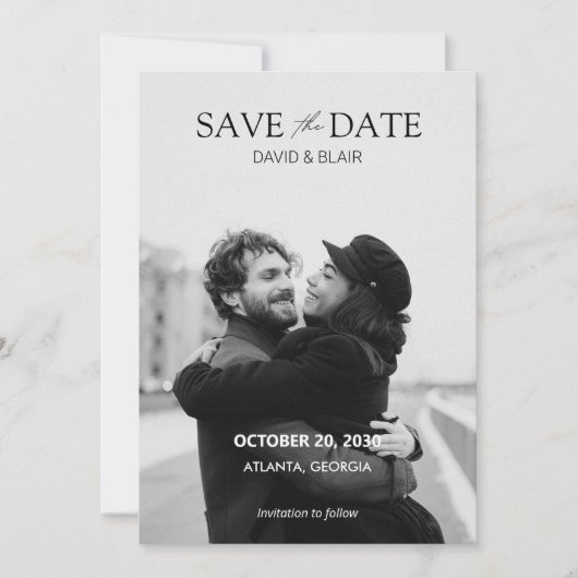 Save The Date Mariage photo moderne simple noir et blanc (Devant)