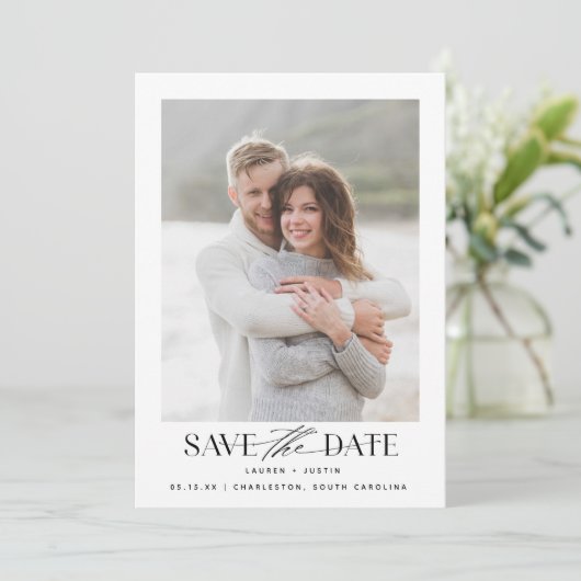 Save The Date Mariage photo moderne simple noir et blanc (Debout devant)