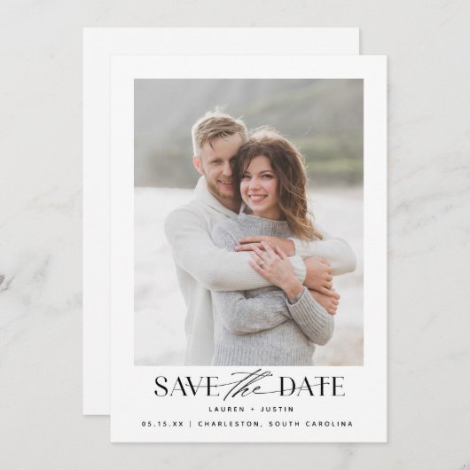 Save The Date Mariage photo moderne simple noir et blanc (Devant / Derrière)