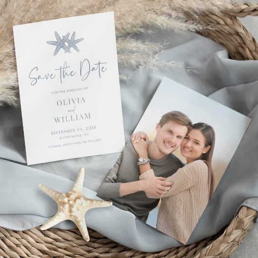 Save The Date Mariage photo moderne Starfish Beach Dusty Blue