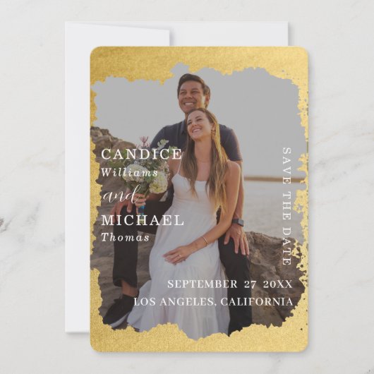 Save The Date Mariage photo moderne tendance Gold Frame (Devant)
