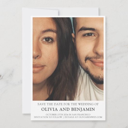 Save The Date Mariage photo moderne tendance Serif Typographie (Devant)