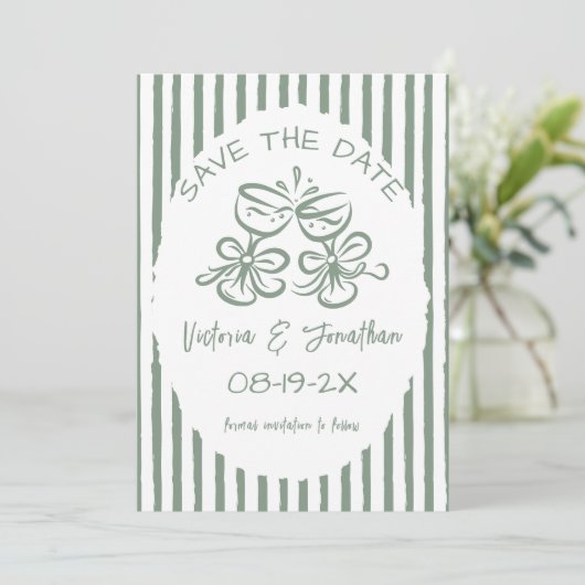 Save The Date Mariage photo moderne vert et blanc (Debout devant)