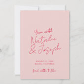Save The Date Mariage photo moderne Whimsical Pink Rouge Retro (Dos)