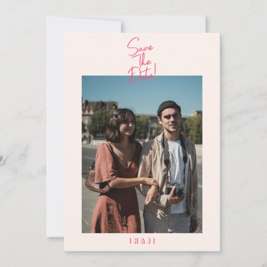 Save The Date Mariage photo moderne Whimsical rose vif rétro (Devant)