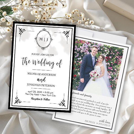 Save The Date Mariage photo monogramme écriture simple moderne