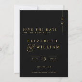 Save The Date Mariage Photo Monogramme Noir Et Or (Devant)