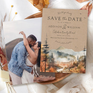 Save The Date Mariage Photo Montagne Aquarelle Kraft Bohème Auto