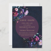 Save The Date Mariage photo Moody Dark Elegant Floral Purple (Devant)
