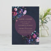 Save The Date Mariage photo Moody Dark Elegant Floral Purple (Debout devant)