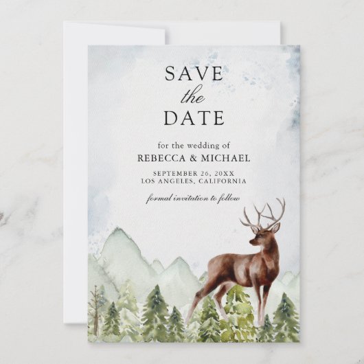 Save The Date Mariage photo Mountain Forest Deer (Devant)